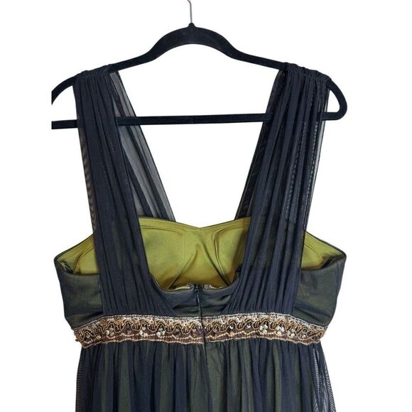 Decode 1.8  Fairy Grunge Embroidered Beaded Chiffon Green Sheer Black Overlay 10 - Picture 4 of 11